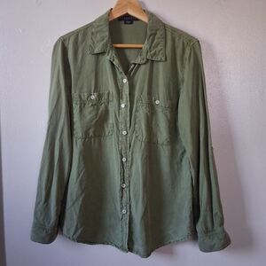 Sanctuary Green Lyocell Button Up Long Sleeve Shirt